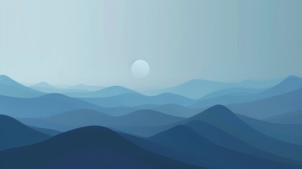 Mountainous landscape with rising moon. Digital art illustration