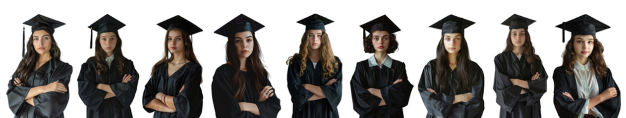 Pack of Graduated Student Standing With Crossed Arms on Transparent background - Ai Generated
