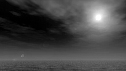 Night sky and sea background, full moon
