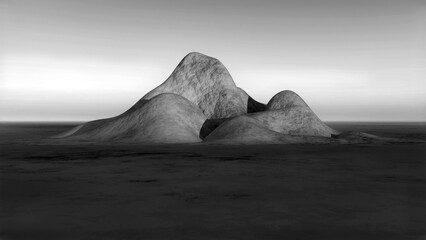 Mountains in the deserted land background black and white monochrome illustration - obrazy, fototapety, plakaty