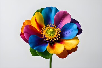 vivid LGBT pride flower with rainbow petals radiating unity, on a white backdrop. Ideal for diversity and acceptance themes. generative ai