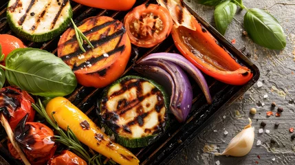 Foto op Plexiglas Grilled vegetables on a tray with fresh herbs. © Jan