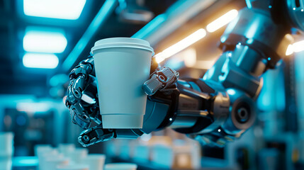 a robot with a cup of coffee in his hand