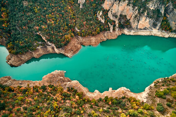 Fototapeta na wymiar Aerial view of a treelined lake, part of a natural coastal landscape