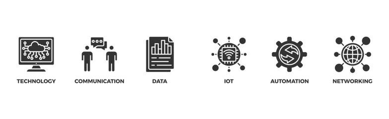 Digital transformation banner web icon vector illustration concept with icon of technology, communication, data, iot, ict, automation, internet, and networking