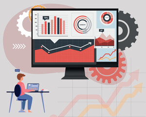 business data analytic design concept. and flat vector illustration business finance investment monitor report dashboard