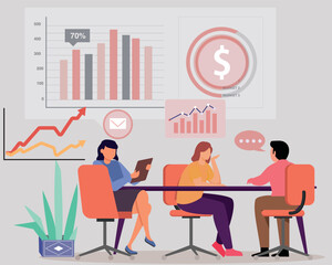 business data analytic design concept. and flat vector illustration business finance investment monitor report dashboard