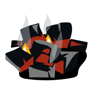 A vector illustration of burning charcoal can be employed for barbecue restaurant menus, grilling guides, or outdoor cooking equipment advertisements, creating a dynamic and atmospheric visual effect