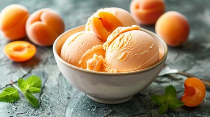 A bowl of ice cream with apricotes