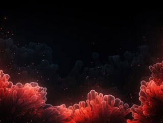 Coral abstract glowing bokeh lights on a black background with space for text or product display