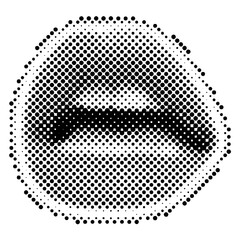 Opened woman mouth in scream as retro halftone collage elements for mixed media design