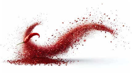 Fotobehang Isolated on a white background, red pepper powder is a modern realistic illustration of ground paprika and chili pepper seasoning. © Mark