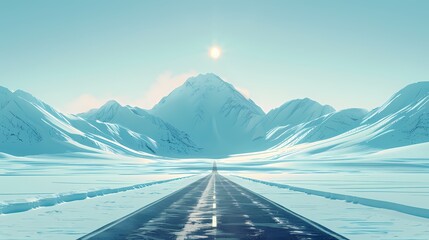 Digital technology road ahead and snow mountains scene poster web page PPT background