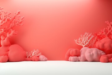 Coral background, gradient coral wall, abstract banner, studio room. Background for product display with copy space