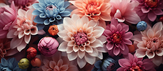 Dahlia flower bloom background. Floral blossom wallpaper, banner. 8 march women's day theme. Mother's day.	
