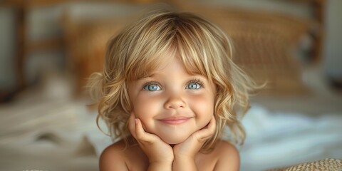 Fototapeta premium An adorable portrait of a cheerful, pretty little angelic girl radiating joy and happiness.