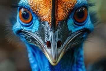 In a vivid and colorful close-up portrait, a wild bird with a striking beak and plumage gazes curiously outdoors. - Powered by Adobe