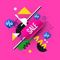 Poster sale. Bright abstract background with various geometric elements. A composition of various shapes. - 785125159