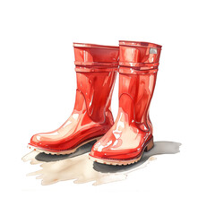 Watercolor illustration of red rain boots on white background - obrazy, fototapety, plakaty