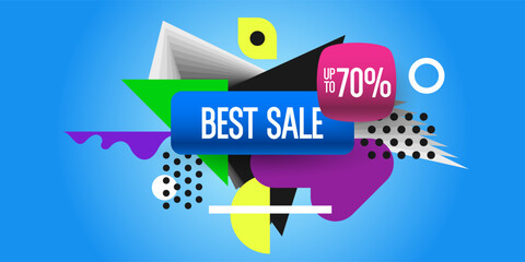 Poster sale. Bright abstract background with various geometric elements. A composition of various shapes. - 785125389