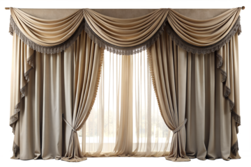 3d render style, elegant curtains isolated on transparent background