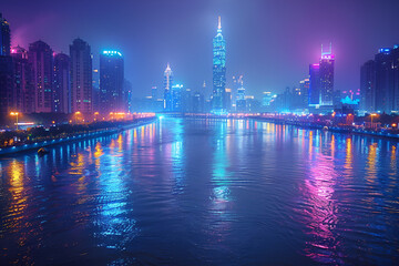 country marina at night,
 Guangzhou city view, Guangdong province at night