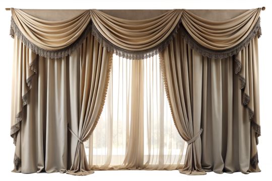 3d render style, elegant curtains isolated on transparent background