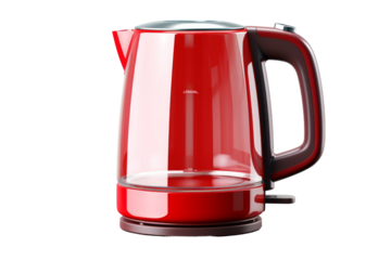 Fiery Elegance: Red Electric Kettle. On White or PNG Transparent Background.