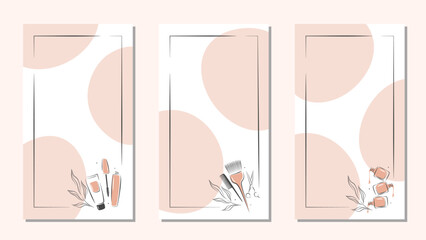 Card templates for beauty salon. Clean pages for notepad or signs beauty salon. Manicure, makeup, hairdressing. Vector illustration.