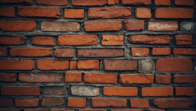 Wallpaper styled picture of wall made of classic, common burnt clay bricks