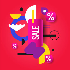 Poster sale. Bright abstract background with various geometric elements. A composition of various shapes. - 785125900