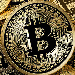 Fototapeta na wymiar a golden bitcoin in coins background