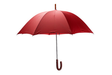 Crimson Canopy: A Stylish Red Umbrella With a Rustic Wooden Handle. On White or PNG Transparent Background. - obrazy, fototapety, plakaty