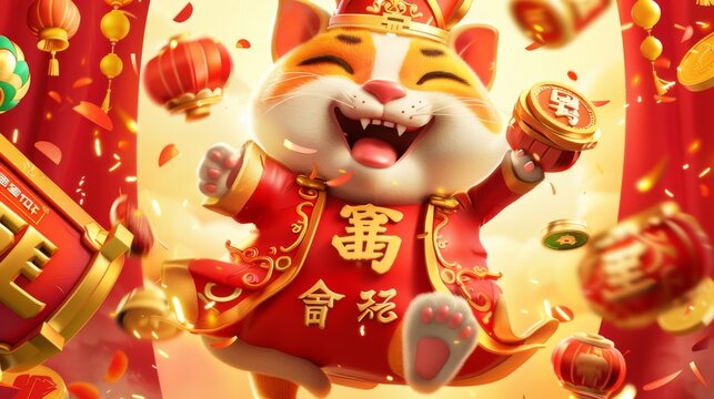CNY lucky money banner. Red envelope with coupons, coins, and maneki neko inside. Get free bonus up to RM100.