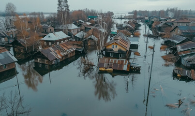 Fototapeta na wymiar Flood in Russian village
