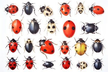 Collection of ladybugs isolated on white background. Realistic vector illustration.