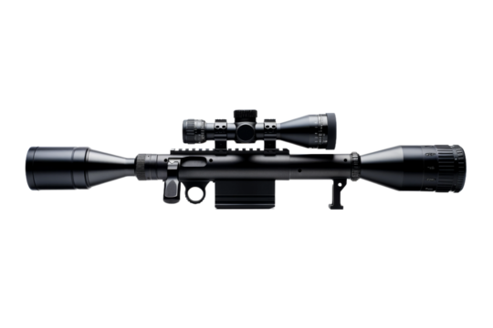 Precision Shooter: Rifle With Scope. On White or PNG Transparent Background.