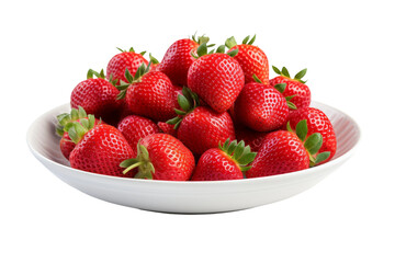 A Bounty of Ripe Strawberries in a White Bowl. On White or PNG Transparent Background.