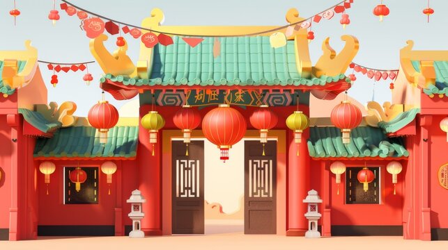 The traditional Chinese Paifangs had lanterns hanging from both sides and couplets fixed to the roof to celebrate Chinese New Year.