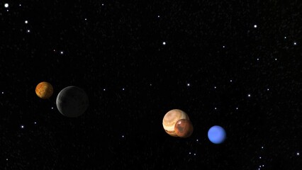 Planets in starry black sky