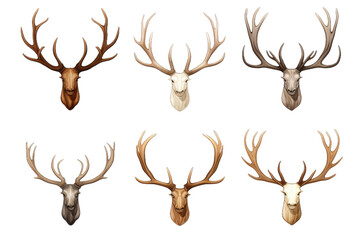 Ethereal Quadrant: Four Deer Heads on White. On White or PNG Transparent Background.