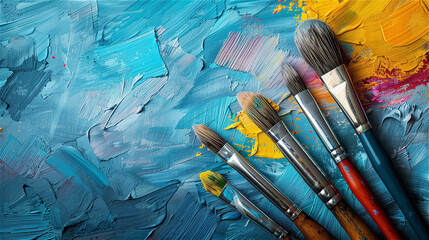 AI-generated illustration of paintbrushes on an abstract blue background