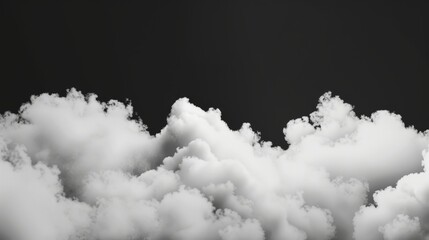 Smoke and white clouds on a black background. Gas, spooky mist, and smog. Haze or heaven horizontal backdrop template with copy space.
