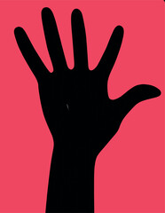 Silhouette illustration of a person's hand with a bright pink background