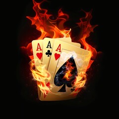 4 cards on fire, spades and hearts, poker card game logo, black background, high resolution, vector design, mobile wallpaper,