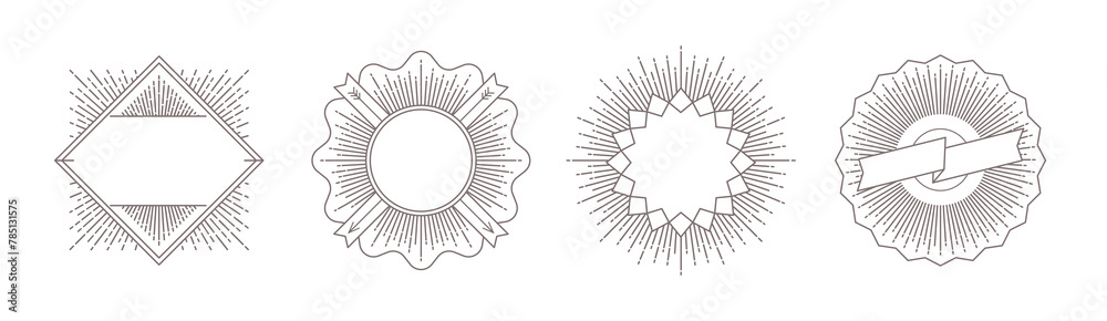 Canvas Prints set of line heraldic emblems and labels with sunburst rays. vector illustration. elements for logo o