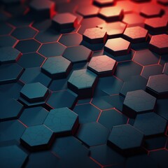 Coral dark 3d render background with hexagon pattern 