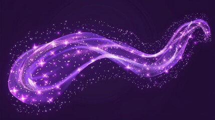 Light effect curve bright twinkle line with hearts. Love, magic glow with star dust and sparkles. Purple Saturated pink wave with sparks, magician spell isolated trace. Lively and vibrant 3d modern