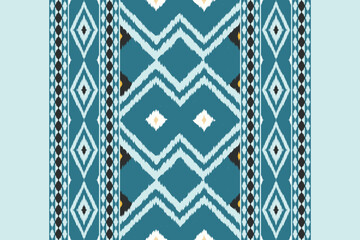 Obraz premium Fabric ethnic tribal pattern art. Ethnic ikat seamless pattern. American and Mexican style. Design for background, wallpaper, illustration, fabric, clothing, carpet, textile, batik, embroidery.