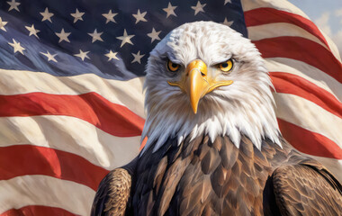 bald fish eagle and flag patriotic , american patriotism concept
